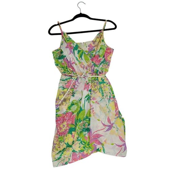 Revolves Yumi Kim Jayne Mini Wrap Dress L White Pink Floral Tie Waist Tropical - Picture 13 of 13